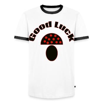 Good Luck Mushroom Minimal Icon Design - Men's Ringer Shirt - white/black - Front - AI Model Female 172 light (172cm) & AI Model Male 178 dark (178cm)