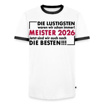 Funny Masters 2026 - Men's Ringer Shirt - white/black - Front - AI Model Female 172 light (172cm) & AI Model Male 178 dark (178cm)