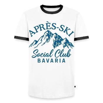 Après Ski Social Club Bavaria - Men's Ringer Shirt - white/black - Front - AI Model Female 172 light (172cm) & AI Model Male 178 dark (178cm)
