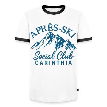 Après Ski Social Club Carinthia - Men's Ringer Shirt - white/black - Front - AI Model Female 172 light (172cm) & AI Model Male 178 dark (178cm)