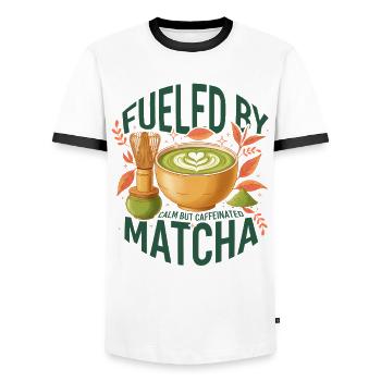 Angetrieben von Matcha, ruhigem, aber koffeinhaltigem Matcha-Tee - Männer Kontrast-T-Shirt - Weiß/Schwarz - Vorne - AI Model Female 172 light (172cm) & AI Model Male 178 dark (178cm)