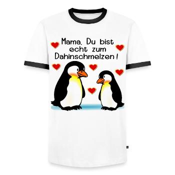 Fête des Mères Enfants Pingouins - T-shirt contrasté Homme - blanc/noir - Devant - AI Model Female 172 light (172cm) & AI Model Male 178 dark (178cm)