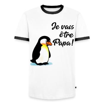 Annoncer Bébé Papa Pingouin - T-shirt contrasté Homme - blanc/noir - Devant - AI Model Female 172 light (172cm) & AI Model Male 178 dark (178cm)