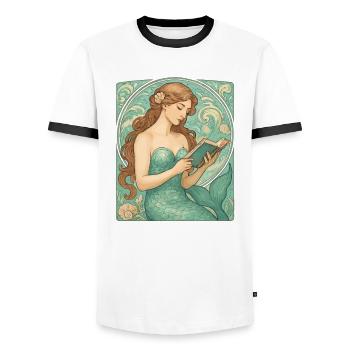 Lecture Art nouveau des sirènes - T-shirt contrasté Homme - blanc/noir - Devant - AI Model Female 172 light (172cm) & AI Model Male 178 dark (178cm)