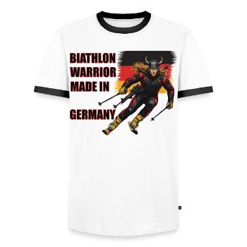 Biathlon Warrior T-Shirt Unisex - Men's Ringer Shirt - white/black - Front - AI Model Female 172 light (172cm) & AI Model Male 178 dark (178cm)