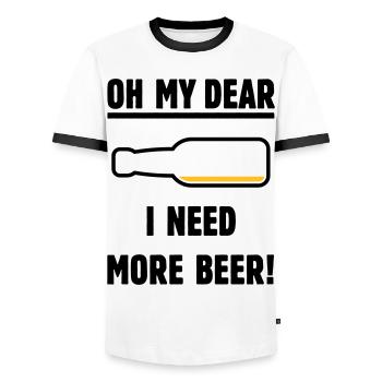 Oh My Dear – I Need More Beer! (Beer / POS 2C) - Men's Ringer Shirt - white/black - Front - AI Model Female 172 light (172cm) & AI Model Male 178 dark (178cm)