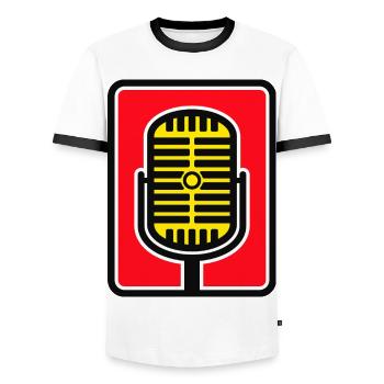 Vintage-Mikrofon-Ikone in fettem Rot - Männer Kontrast-T-Shirt - Weiß/Schwarz - Vorne - AI Model Female 172 light (172cm) & AI Model Male 178 dark (178cm)