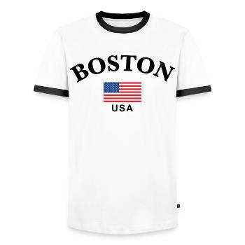 Boston, États-Unis - T-shirt contrasté Homme - blanc/noir - Devant - AI Model Female 172 light (172cm) & AI Model Male 178 dark (178cm)