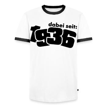 Engagé en 1936 - T-shirt contrasté Homme - blanc/noir - Devant - AI Model Female 172 light (172cm) & AI Model Male 178 dark (178cm)