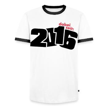 Né depuis 2016 - T-shirt contrasté Homme - blanc/noir - Devant - AI Model Female 172 light (172cm) & AI Model Male 178 dark (178cm)