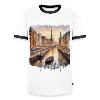 Aquarelle de Francfort, Francfort, Allemagne - T-shirt contrasté Homme - blanc/noir - Devant - AI Model Female 172 light (172cm) & AI Model Male 178 dark (178cm)