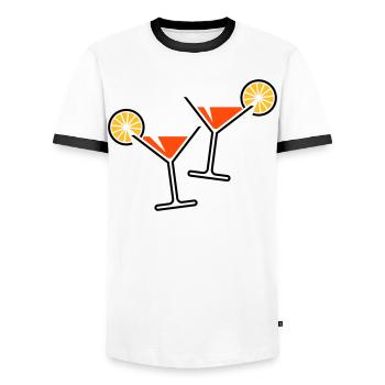 2 Cocktail Glasses / Cocktail / Martini + (Orange) - Men's Ringer Shirt - white/black - Front - AI Model Female 172 light (172cm) & AI Model Male 178 dark (178cm)