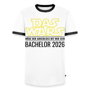 Bachelor 2026 Das wars Möge Abschluss mit mir sein - Männer Kontrast-T-Shirt - Weiß/Schwarz - Vorne - AI Model Female 172 light (172cm) & AI Model Male 178 dark (178cm)