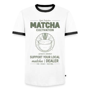 Kyoto Prefecture Matcha Cultivation Support Your - Men's Ringer Shirt - white/black - Front - AI Model Female 172 light (172cm) & AI Model Male 178 dark (178cm)