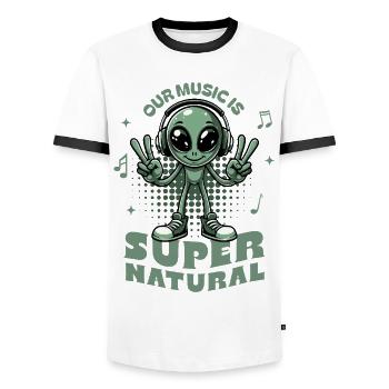Funny Alien T-Shirt - Men's Ringer Shirt - white/black - Front - AI Model Female 172 light (172cm) & AI Model Male 178 dark (178cm)