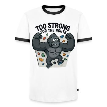 Bouldern Shirt lustig – Gorilla „Too Strong“ - Männer Kontrast-T-Shirt - Weiß/Schwarz - Vorne - AI Model Female 172 light (172cm) & AI Model Male 178 dark (178cm)