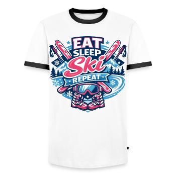 Eat Ski - T-shirt contrasté Homme - blanc/noir - Devant - AI Model Female 172 light (172cm) & AI Model Male 178 dark (178cm)