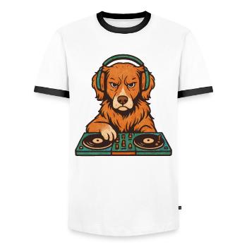 DJ Great Retriever in Retro Vinyl Style - Men's Ringer Shirt - white/black - Front - AI Model Female 172 light (172cm) & AI Model Male 178 dark (178cm)