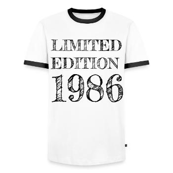 Vintage 1986 - Männer Kontrast-T-Shirt - Weiß/Schwarz - Vorne - AI Model Female 172 light (172cm) & AI Model Male 178 dark (178cm)