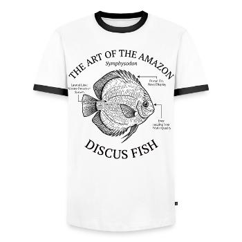 Aquarium Discus Fish Tank Aquarist - Men's Ringer Shirt - white/black - Front - AI Model Female 172 light (172cm) & AI Model Male 178 dark (178cm)