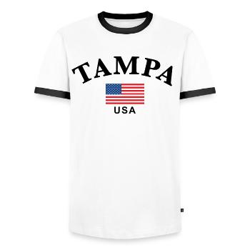 Tampa, USA - Männer Kontrast-T-Shirt - Weiß/Schwarz - Vorne - AI Model Female 172 light (172cm) & AI Model Male 178 dark (178cm)