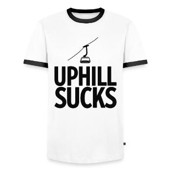 Uphill Sucks Chairlift Winter Sports Statement - Men's Ringer Shirt - white/black - Front - AI Model Female 172 light (172cm) & AI Model Male 178 dark (178cm)