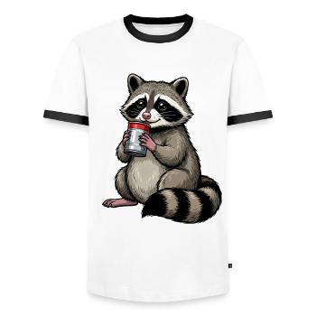 Chemise dessinée mignonne Raccoon Feralcore - T-shirt contrasté Homme - blanc/noir - Devant - AI Model Female 172 light (172cm) & AI Model Male 178 dark (178cm)