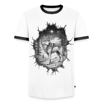 Wolf - Men's Ringer Shirt - white/black - Front - AI Model Female 172 light (172cm) & AI Model Male 178 dark (178cm)