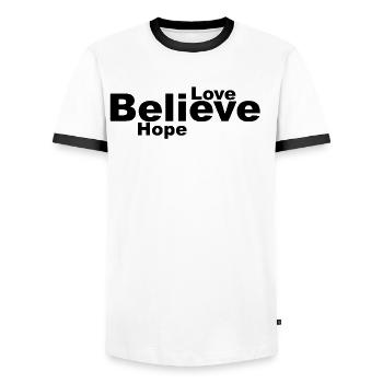 Croyez, espérez, aimez un design unique - T-shirt contrasté Homme - blanc/noir - Devant - AI Model Female 172 light (172cm) & AI Model Male 178 dark (178cm)