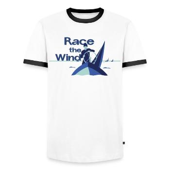 Course contre le vent – Diction du capitaine de régate de voile - T-shirt contrasté Homme - blanc/noir - Devant - AI Model Female 172 light (172cm) & AI Model Male 178 dark (178cm)