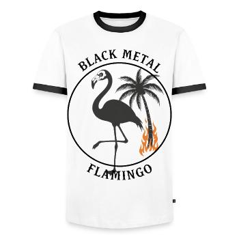 Black Metal Flamingo – Brennende Palme & Stacheldr - Men's Ringer Shirt - white/black - Front - AI Model Female 172 light (172cm) & AI Model Male 178 dark (178cm)