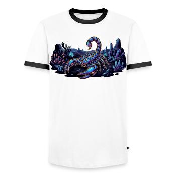 Neon Skorpion auf Nacht Wüstenplanet Motiv - Männer Kontrast-T-Shirt - Weiß/Schwarz - Vorne - AI Model Female 172 light (172cm) & AI Model Male 178 dark (178cm)