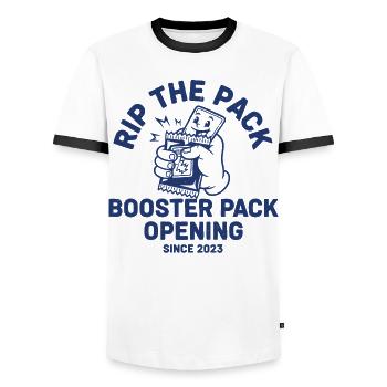 Rip The Pack Booster Pack Opening trading card - Men's Ringer Shirt - white/black - Front - AI Model Female 172 light (172cm) & AI Model Male 178 dark (178cm)