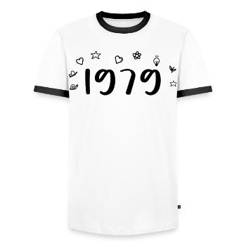 1979 Anniversary 1979 Retro 1979 - Men's Ringer Shirt - white/black - Front - AI Model Female 172 light (172cm) & AI Model Male 178 dark (178cm)