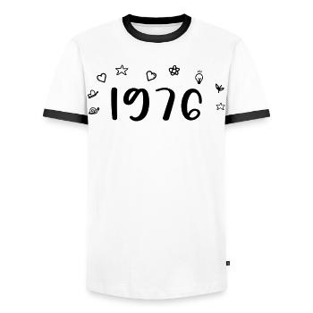 1976 Anniversary 1976 Retro 1976 - Men's Ringer Shirt - white/black - Front - AI Model Female 172 light (172cm) & AI Model Male 178 dark (178cm)