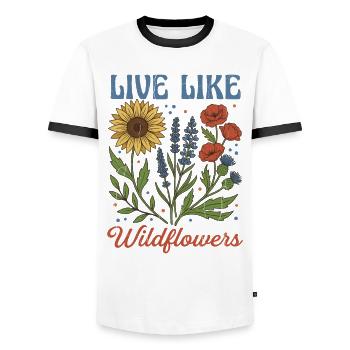 Floral Statement Shirt for Nature Lovers - Men's Ringer Shirt - white/black - Front - AI Model Female 172 light (172cm) & AI Model Male 178 dark (178cm)