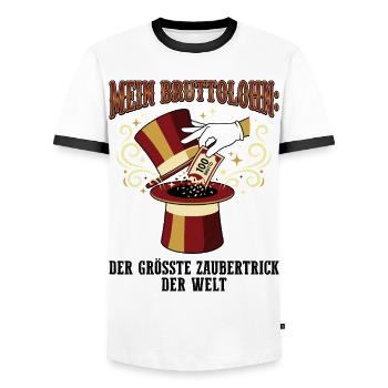 Mein Bruttolohn Zaubertrick - Männer Kontrast-T-Shirt - Weiß/Schwarz - Vorne - AI Model Female 172 light (172cm) & AI Model Male 178 dark (178cm)