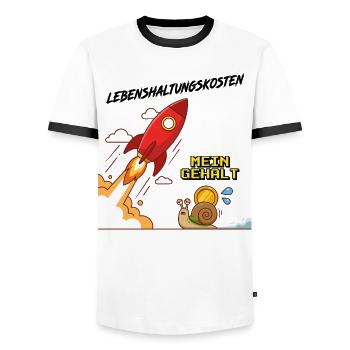 Lebenshaltungskosten_Rakete - T-shirt contrasté Homme - blanc/noir - Devant - AI Model Female 172 light (172cm) & AI Model Male 178 dark (178cm)