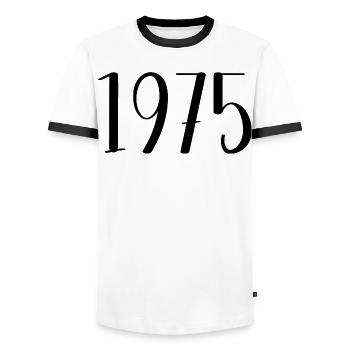 1975 - T-shirt contrasté Homme - blanc/noir - Devant - AI Model Female 172 light (172cm) & AI Model Male 178 dark (178cm)