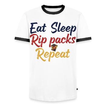 Eat Sleep Rip Packs Wiederholender Sammelkarten-Sammler - Männer Kontrast-T-Shirt - Weiß/Schwarz - Vorne - AI Model Female 172 light (172cm) & AI Model Male 178 dark (178cm)