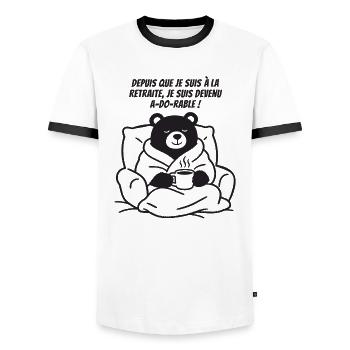 Ma Retraite en Peignoir (texte noir) - T-shirt contrasté Homme - blanc/noir - Devant - AI Model Female 172 light (172cm) & AI Model Male 178 dark (178cm)