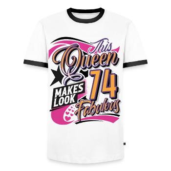 74. Geburtstag Queen - Männer Kontrast-T-Shirt - Weiß/Schwarz - Vorne - AI Model Female 172 light (172cm) & AI Model Male 178 dark (178cm)