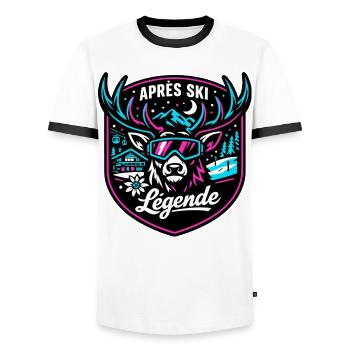 Après Ski Legende Hirsch Skibrille Party - Männer Kontrast-T-Shirt - Weiß/Schwarz - Vorne - AI Model Female 172 light (172cm) & AI Model Male 178 dark (178cm)