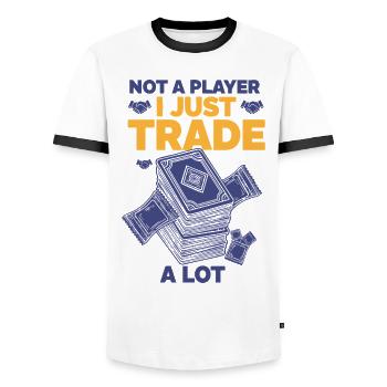 Ich bin kein Spieler, ich tausche einfach viel Sammelkarte - Männer Kontrast-T-Shirt - Weiß/Schwarz - Vorne - AI Model Female 172 light (172cm) & AI Model Male 178 dark (178cm)