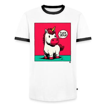 Provocation punk de la licorne - T-shirt contrasté Homme - blanc/noir - Devant - AI Model Female 172 light (172cm) & AI Model Male 178 dark (178cm)
