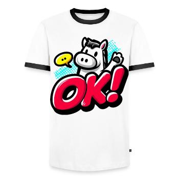 OK Pony - T-shirt contrasté Homme - blanc/noir - Devant - AI Model Female 172 light (172cm) & AI Model Male 178 dark (178cm)