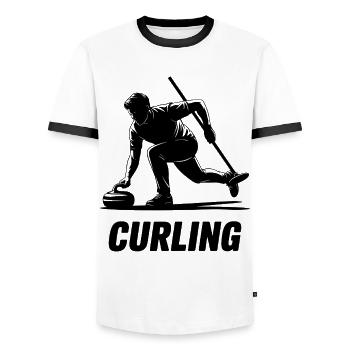 Silhouette d’action d’athlète Homme Curling - T-shirt contrasté Homme - blanc/noir - Devant - AI Model Female 172 light (172cm) & AI Model Male 178 dark (178cm)