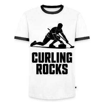 Curling Rocks Winter Sports Silhouette Man - Men's Ringer Shirt - white/black - Front - AI Model Female 172 light (172cm) & AI Model Male 178 dark (178cm)