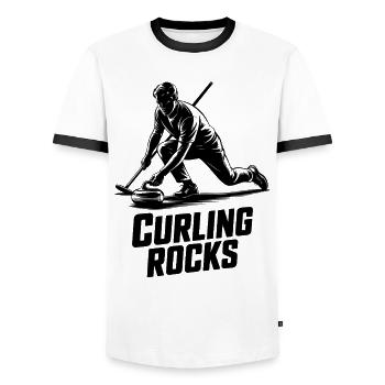 Curling Rocks Winter Sports Silhouette Man - Men's Ringer Shirt - white/black - Front - AI Model Female 172 light (172cm) & AI Model Male 178 dark (178cm)