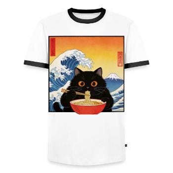 Chat mignon Ramen nouilles Japon Vague Cadeau rétr - T-shirt contrasté Homme - blanc/noir - Devant - AI Model Female 172 light (172cm) & AI Model Male 178 dark (178cm)